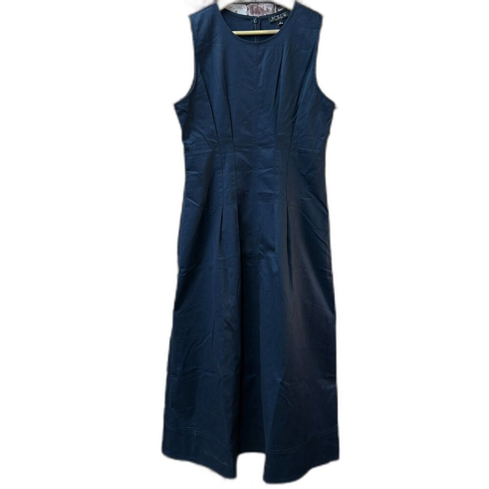 J. Crew Sleeveless Nadia Midi Dress Fitted Pintuck Waist Sz 8 Blue